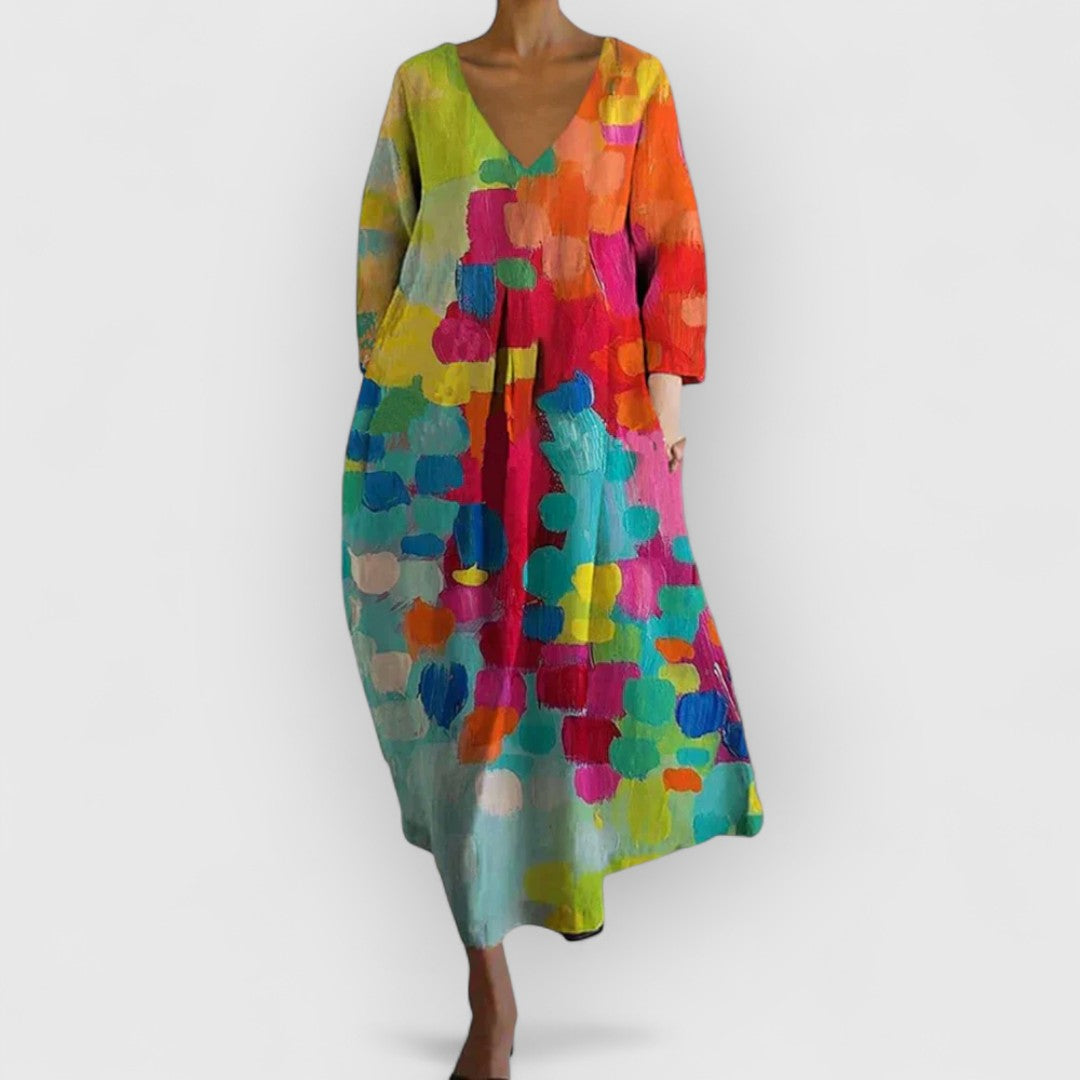 Anastasia | Farbenfrohes Kleid mit V-Ausschnitt