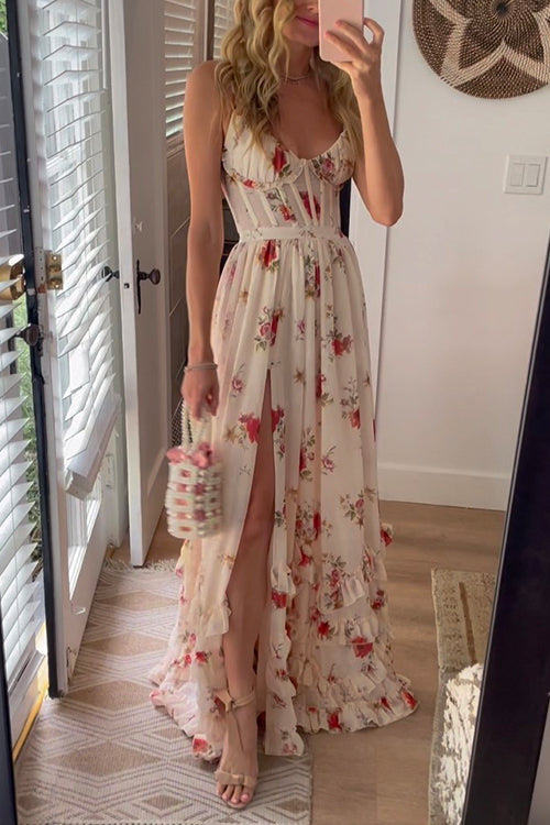 SIMGE - LANGES BLUMENKLEID MIT SCHLITZ