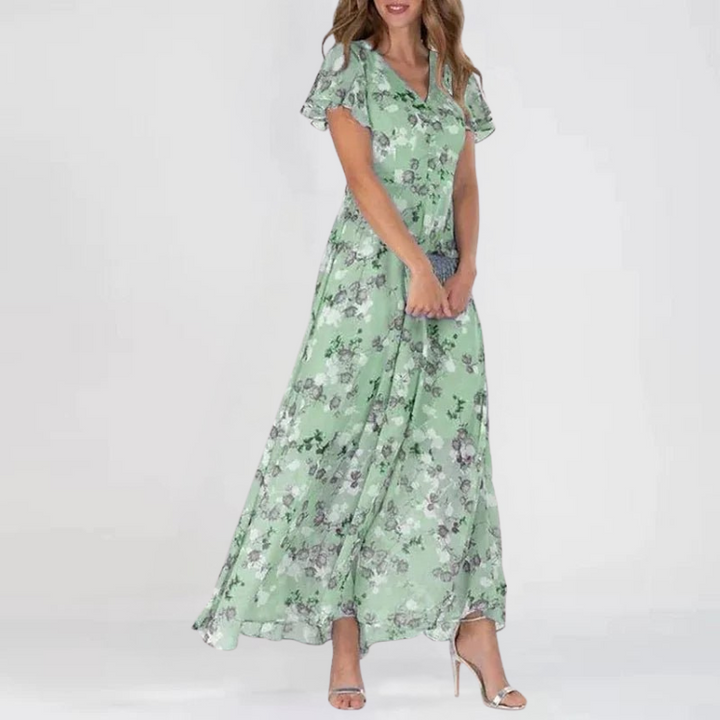 FADIME - LANGES KLEID MIT VOLANTÄRMELN