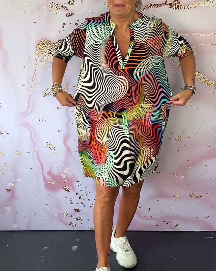 Elfi - Farbkleid mit V-Ausschnitt