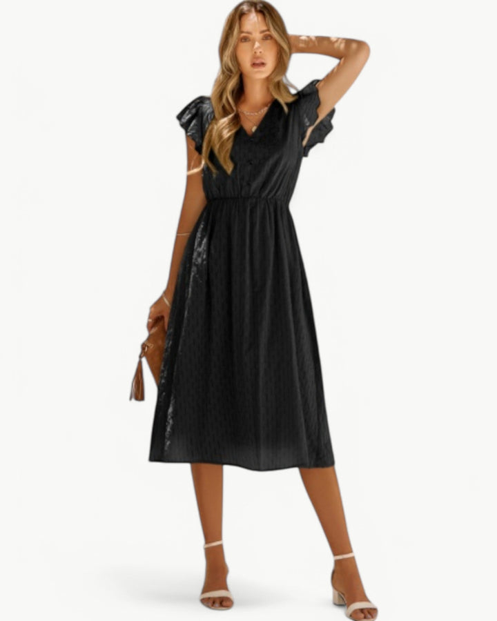 Sophie | Luftiges Midikleid mit V-Ausschnitt & Volantärmeln