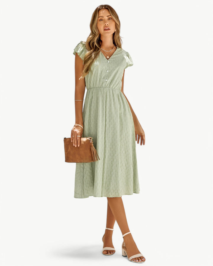 Sophie | Luftiges Midikleid mit V-Ausschnitt & Volantärmeln