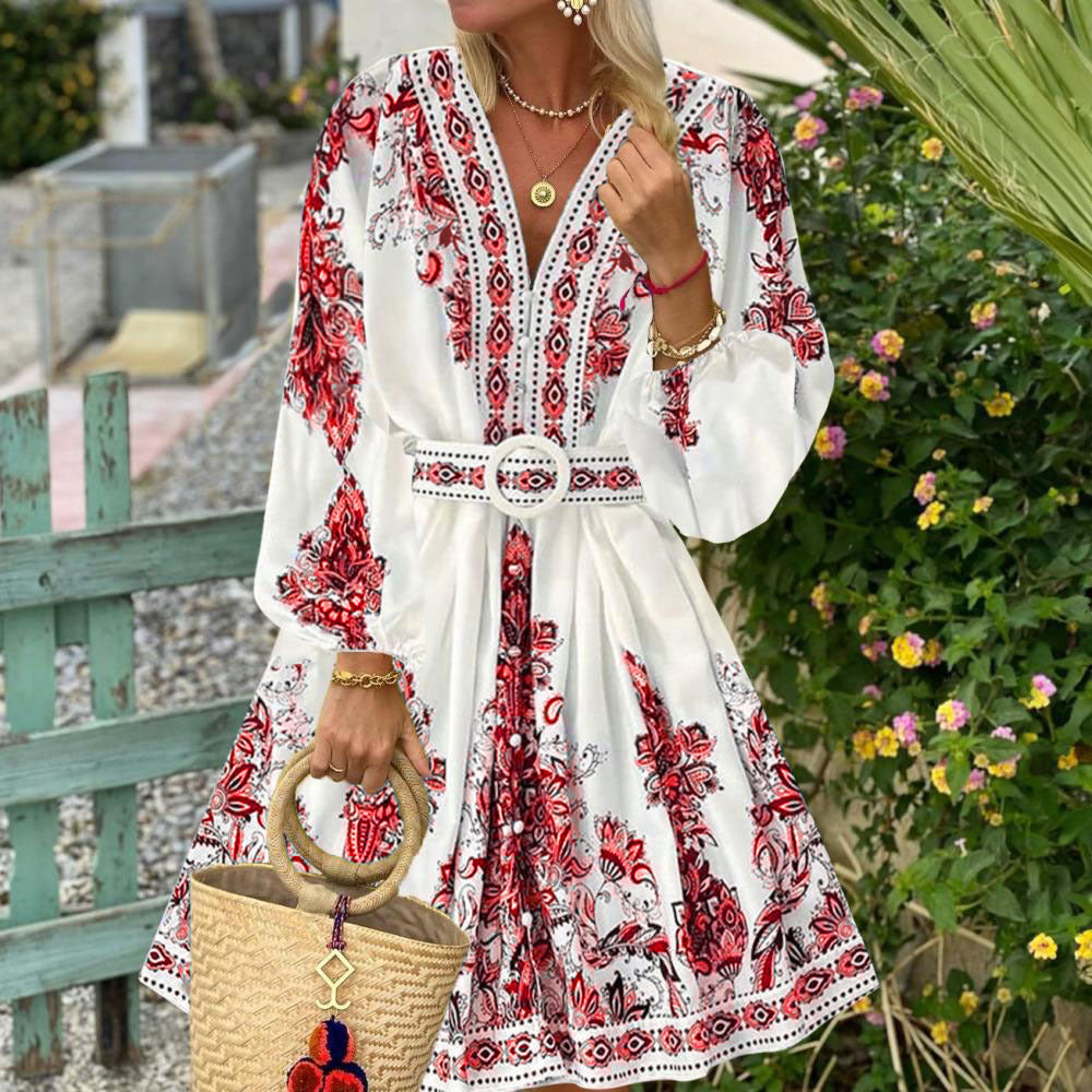 Lina - Elegantes langes Kleid mit V-Ausschnitt