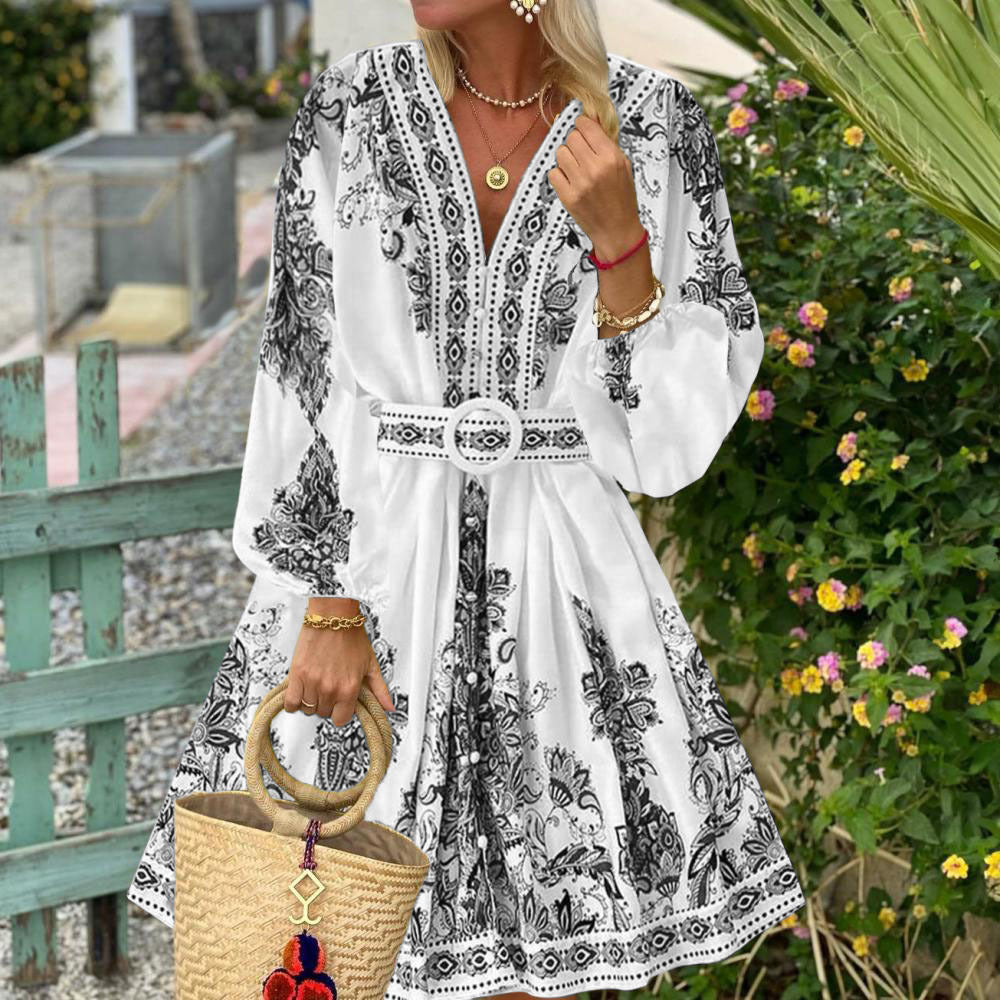 Lina - Elegantes langes Kleid mit V-Ausschnitt