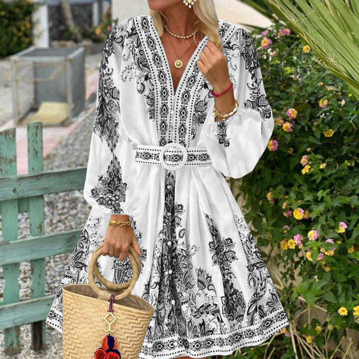 Lina - Elegantes langes Kleid mit V-Ausschnitt