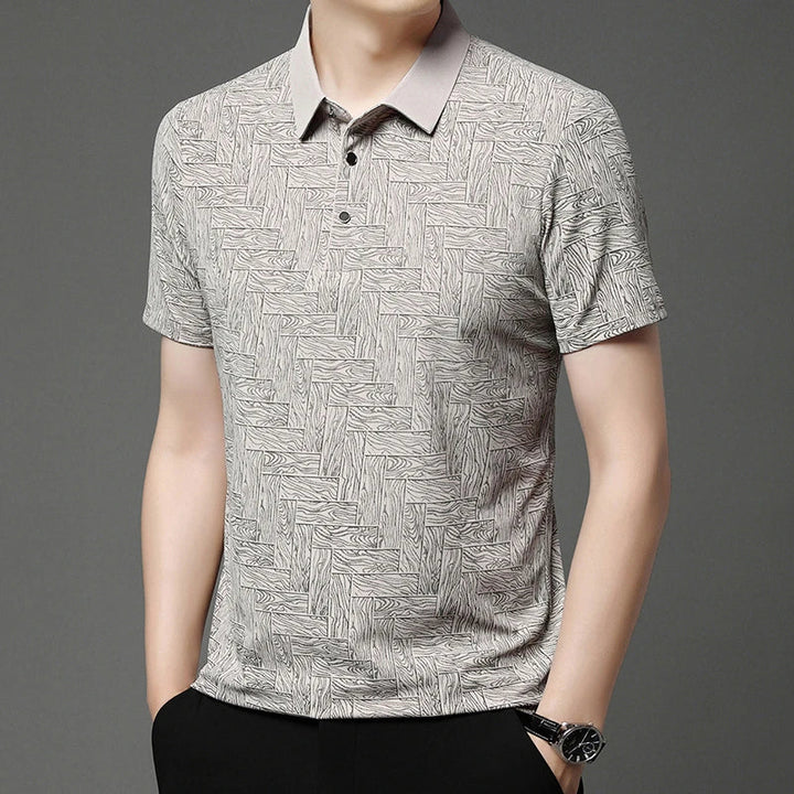 HARALD - POLOSHIRT MIT HOLZMASERUNG-MUSTER