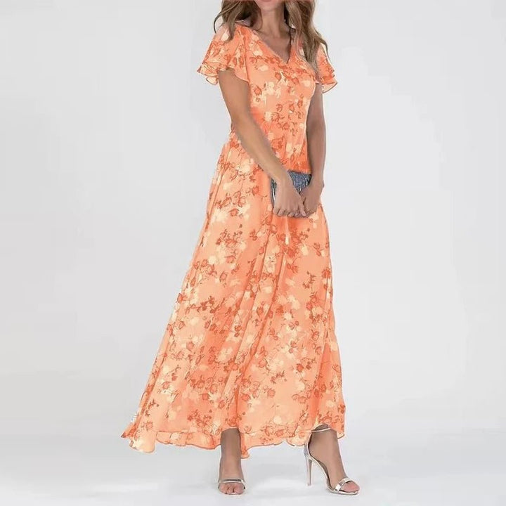 FADIME - LANGES KLEID MIT VOLANTÄRMELN
