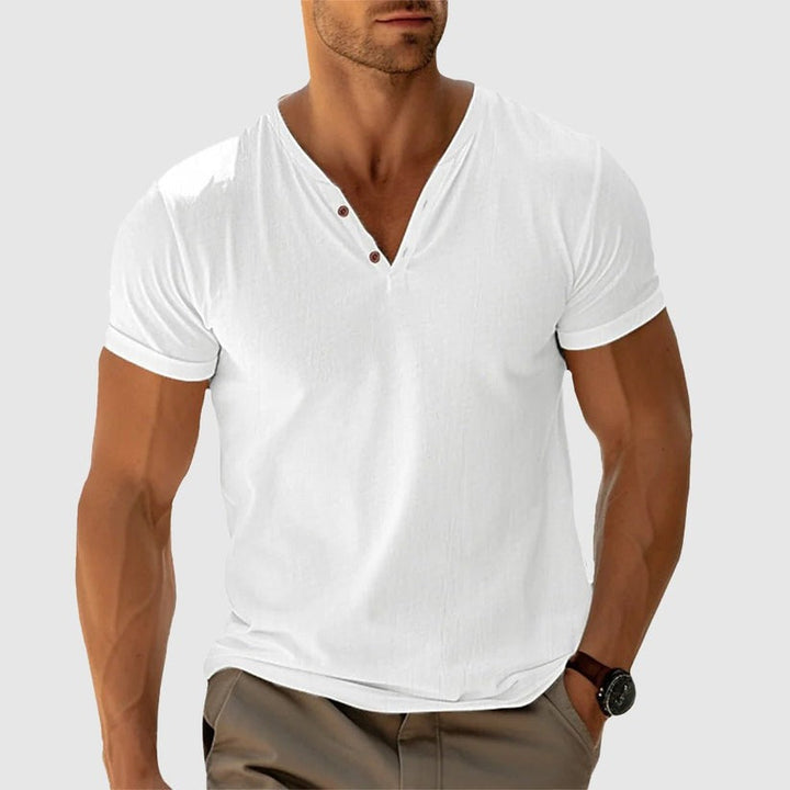RONALD - STRICK-T-SHIRT MIT KNÖPFEN