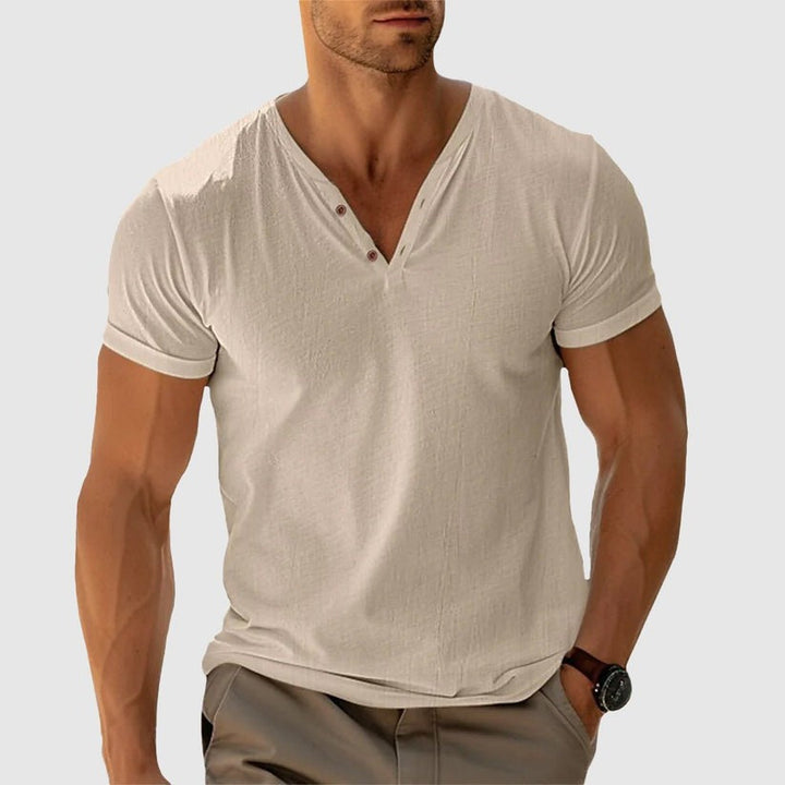 RONALD - STRICK-T-SHIRT MIT KNÖPFEN