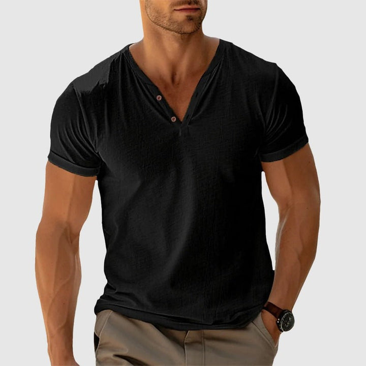 RONALD - STRICK-T-SHIRT MIT KNÖPFEN