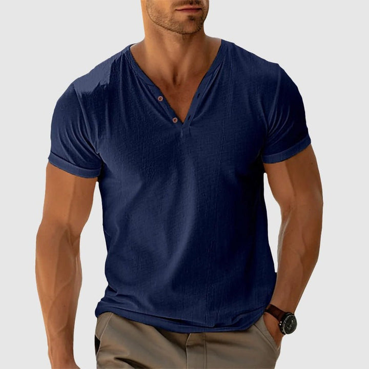 RONALD - STRICK-T-SHIRT MIT KNÖPFEN