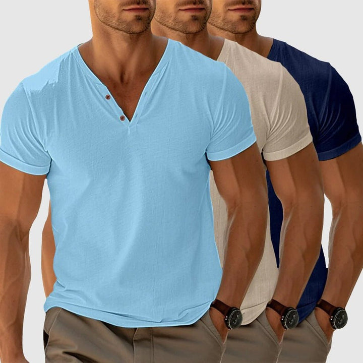 RONALD - STRICK-T-SHIRT MIT KNÖPFEN