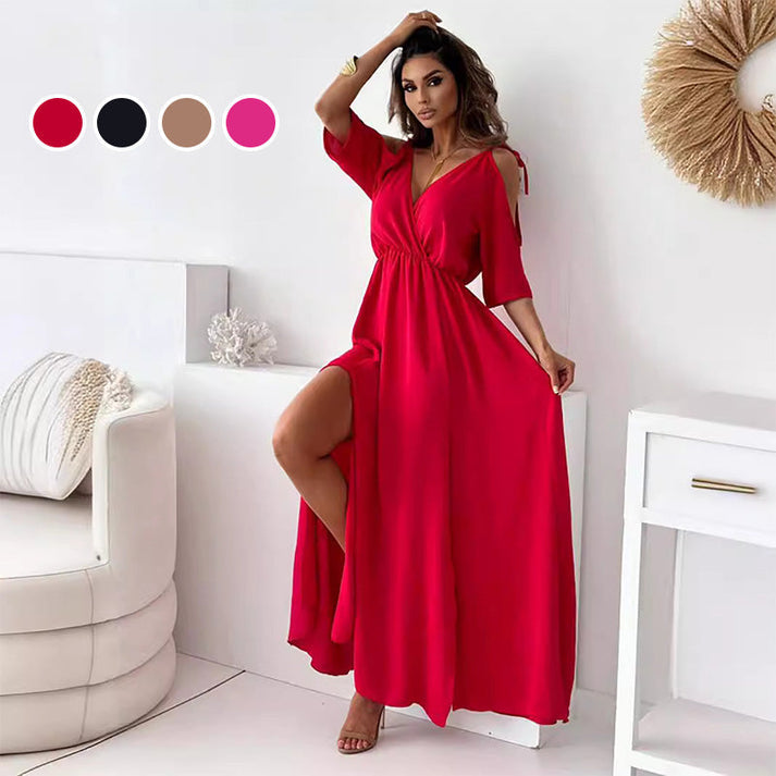 ZELINDA - LANGES KLEID MIT V-AUSSCHNITT