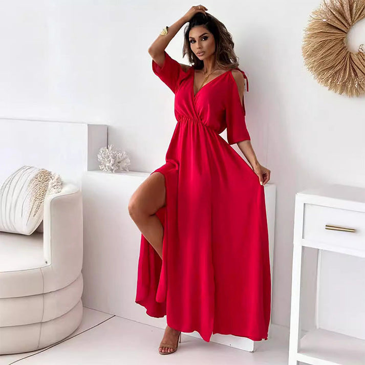 ZELINDA - LANGES KLEID MIT V-AUSSCHNITT
