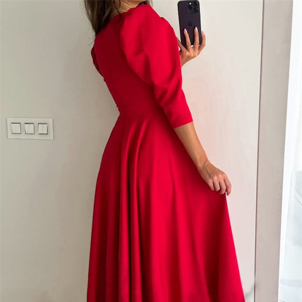 TÜLAY - PLISSIERTES MIDIKLEID MIT V-AUSSCHNITT